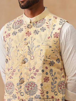 Embroidered Nehru Jacket with Kurta Pyjama Set