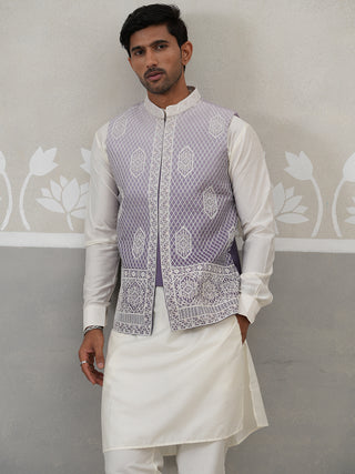 Embroidered Silk blend Nehru Jacket Kurta Set