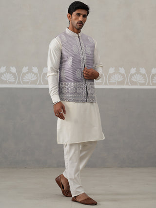 Embroidered Silk blend Nehru Jacket Kurta Set