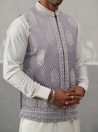 Embroidered Silk blend Nehru Jacket Kurta Set