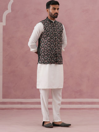 Festive Embroidered Nehru Jacket with Classic Kurta Pyjama