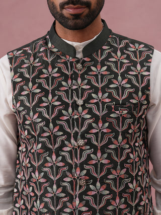 Festive Embroidered Nehru Jacket with Classic Kurta Pyjama
