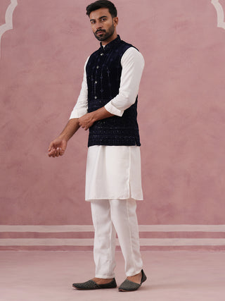 Designer Embroidered Velvet Nehru Jacket with Kurta Pyjama