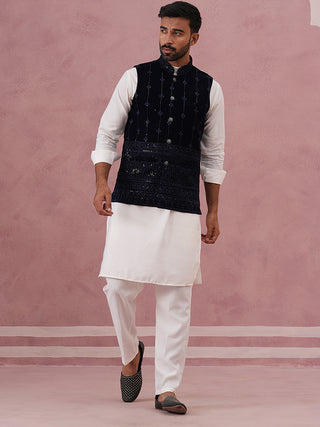 Designer Embroidered Velvet Nehru Jacket with Kurta Pyjama