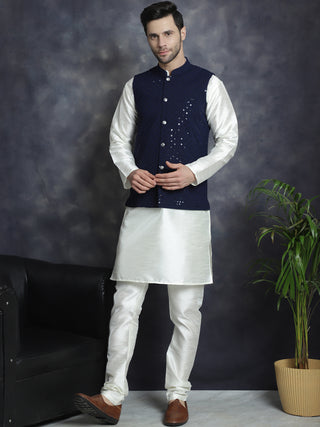 Men's Sequins and Embroidred Nehru Jacket With Solid Kurta Pyjama.