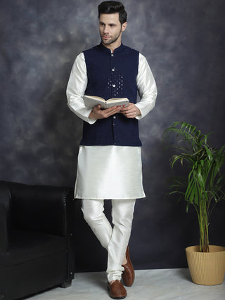 Men's Sequins and Embroidred Nehru Jacket With Solid Kurta Pyjama.