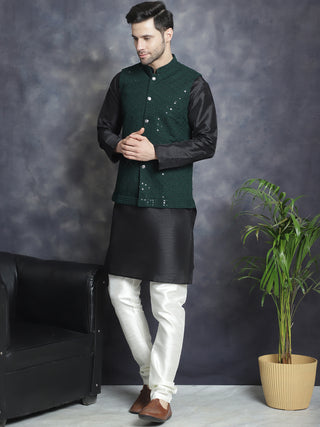 Men's Sequins and Embroidred Nehru Jacket With Solid Kurta Pyjama.