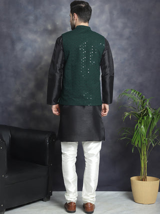 Men's Sequins and Embroidred Nehru Jacket With Solid Kurta Pyjama.