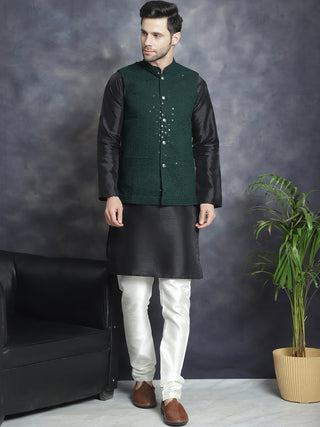 Men's Sequins and Embroidred Nehru Jacket With Solid Kurta Pyjama.