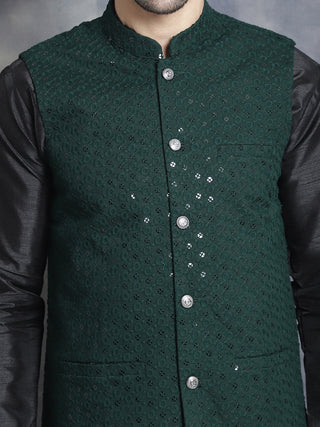 Men's Sequins and Embroidred Nehru Jacket With Solid Kurta Pyjama.