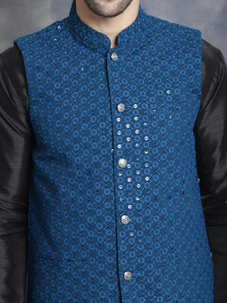 Men's Sequins and Embroidred Nehru Jacket With Solid Kurta Pyjama.