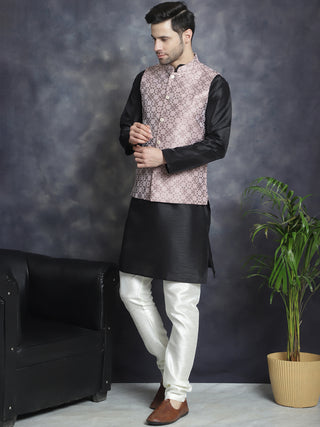 Men's Woven Design Nehru Jacket With Kurta Pyjama Set