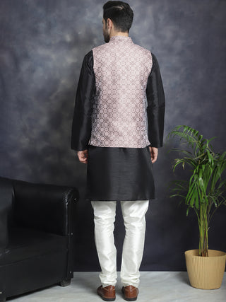 Men's Woven Design Nehru Jacket With Kurta Pyjama Set