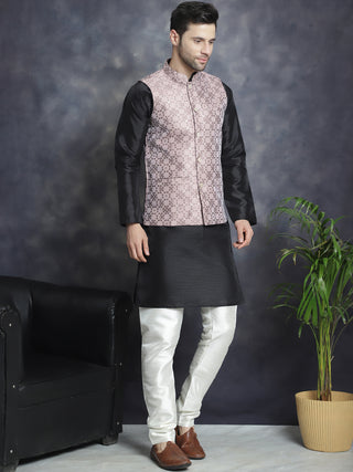 Men's Woven Design Nehru Jacket With Kurta Pyjama Set