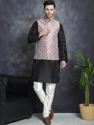 Men's Woven Design Nehru Jacket With Kurta Pyjama Set