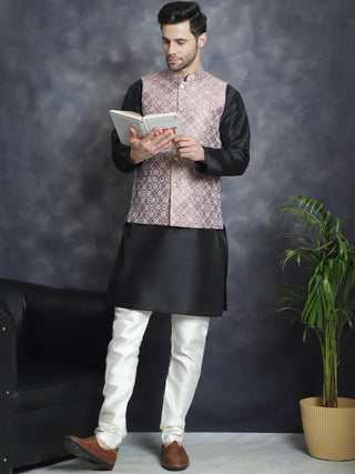 Men's Woven Design Nehru Jacket With Kurta Pyjama Set