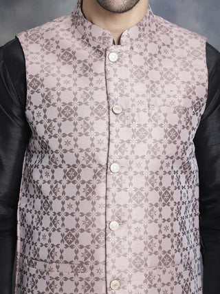 Men's Woven Design Nehru Jacket With Kurta Pyjama Set