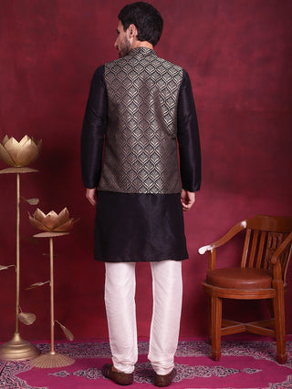 Woven Design Nehru Jacket With Kurta Pyjama Set