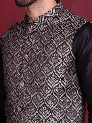 Woven Design Nehru Jacket With Kurta Pyjama Set