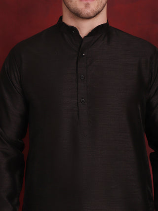 Black Woven Design Nehru Jacket With Kurta Pyjama Set