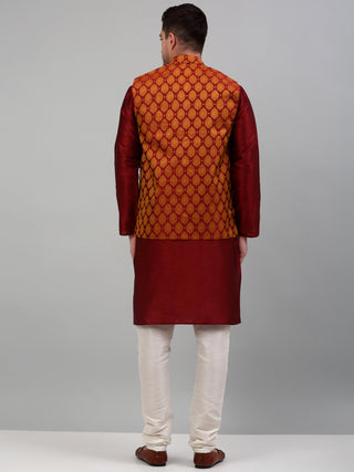 Men's Woven Design Nehru Jacket and Kurta Pyjama Set