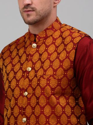 Men's Woven Design Nehru Jacket and Kurta Pyjama Set