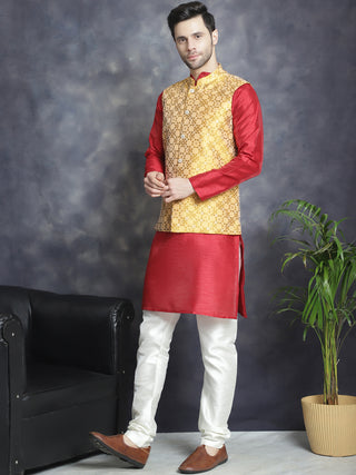 Men's Woven Design Nehru Jacket With Kurta Pyjama Set