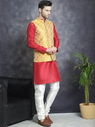 Men's Woven Design Nehru Jacket With Kurta Pyjama Set