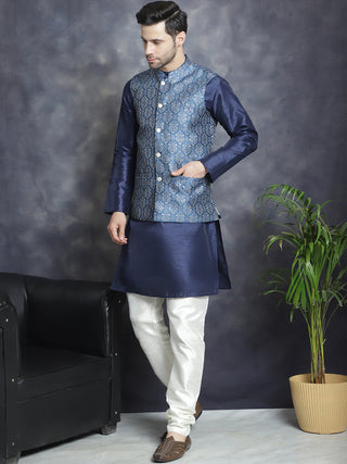 Men's Printed Nehru Jacket With Kurta Pyjama Set