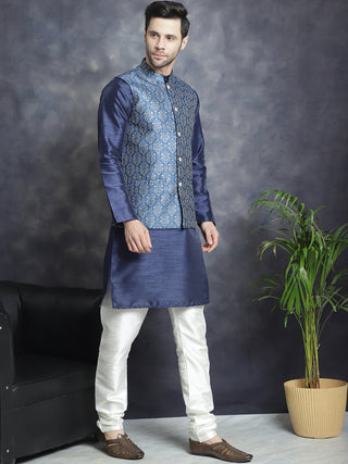 Men's Printed Nehru Jacket With Kurta Pyjama Set