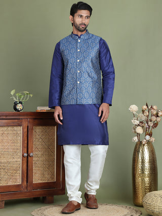 Men's Printed Nehru Jacket With Kurta Pyjama Set