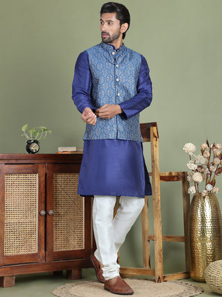 Men's Printed Nehru Jacket With Kurta Pyjama Set