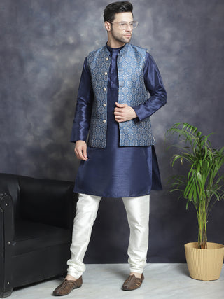 Men's Printed Nehru Jacket With Kurta Pyjama Set