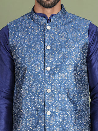 Men's Printed Nehru Jacket With Kurta Pyjama Set