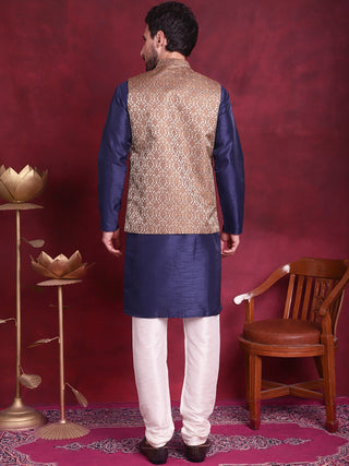 Woven Design Nehru Jacket With Kurta Pyjama Set