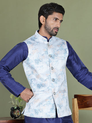 Printed Nehru Jacket With Kurta Pyjama Set for Men