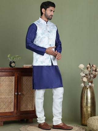Printed Nehru Jacket With Kurta Pyjama Set for Men
