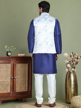 Printed Nehru Jacket With Kurta Pyjama Set for Men