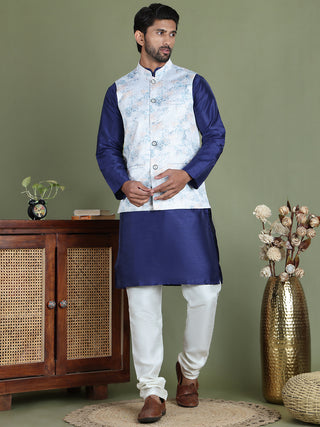 Printed Nehru Jacket With Kurta Pyjama Set for Men