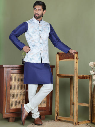 Printed Nehru Jacket With Kurta Pyjama Set for Men
