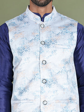 Printed Nehru Jacket With Kurta Pyjama Set for Men