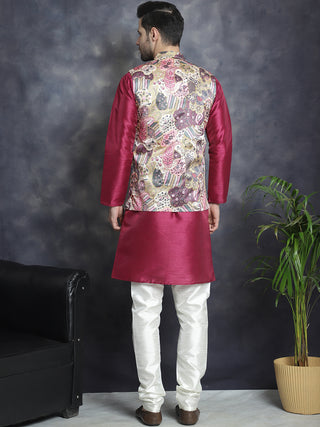 Men's Digital Print and Zari Work Nehru Jacket With Kurta Pyjama Set