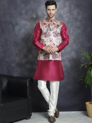 Men's Digital Print and Zari Work Nehru Jacket With Kurta Pyjama Set