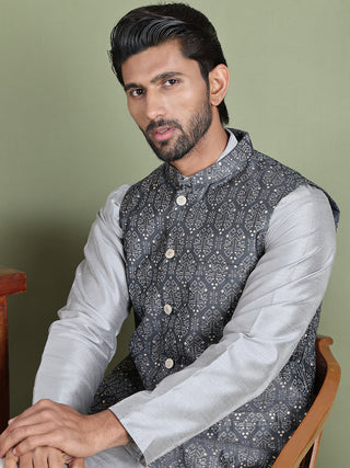 Men's Printed Nehru Jacket With Kurta Pyjama Set