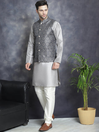 Men's Printed Nehru Jacket With Kurta Pyjama Set