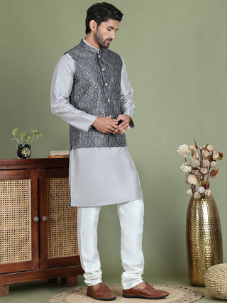 Men's Printed Nehru Jacket With Kurta Pyjama Set