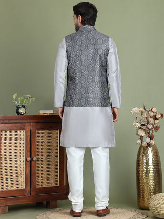 Men's Printed Nehru Jacket With Kurta Pyjama Set