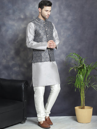 Men's Printed Nehru Jacket With Kurta Pyjama Set