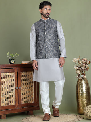 Men's Printed Nehru Jacket With Kurta Pyjama Set