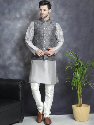 Men's Printed Nehru Jacket With Kurta Pyjama Set